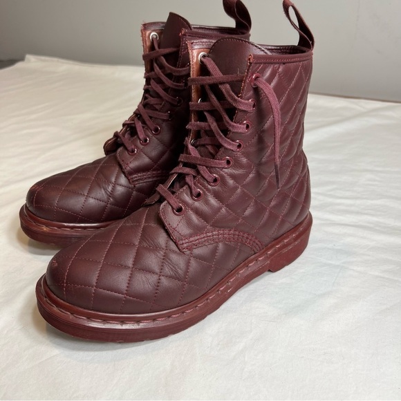 Dr. Martens Shoes - Dr. Doc Martens Coralie burgundy deep red quilted lace up combat boots size 6